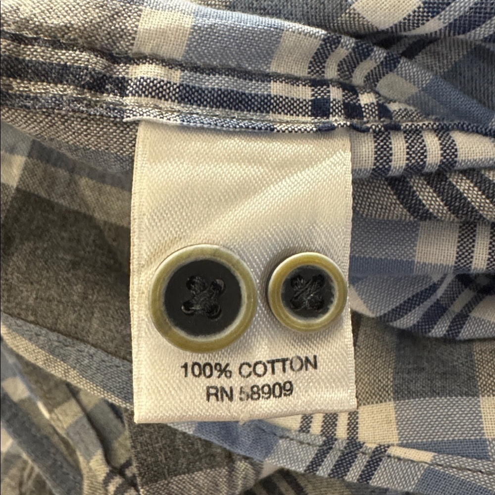 ROWM Men's Blue and Gray Plaid 100% Cotton Button Down XLT Shirt - Picture 7 of 7